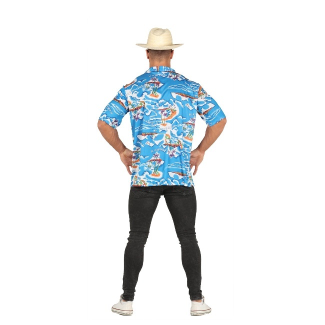 Foto lateral/trasera del modelo de Camicia hawaiana blu da uomo