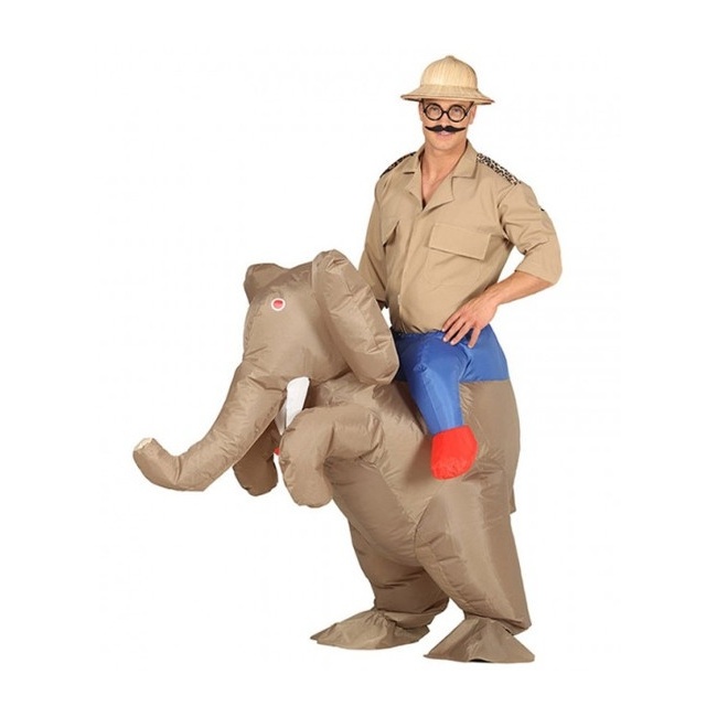 Vista principal del costume adulto in sella di un elefante en stock