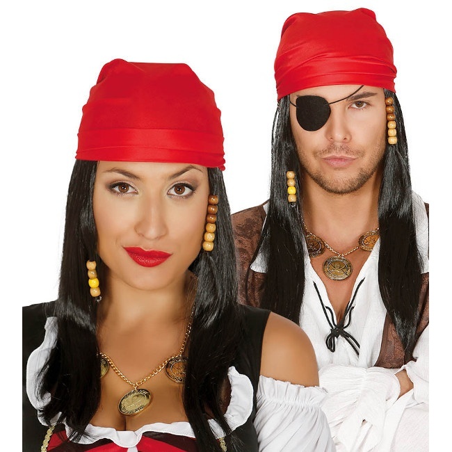 Parrucca da pirata con bandana rossa per 12,25 €