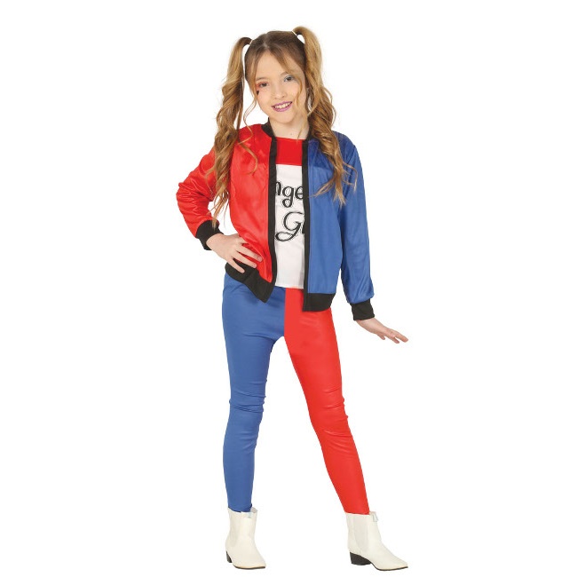 Vista principal del costume rosso e blu da Harley supercattiva da bambina en stock