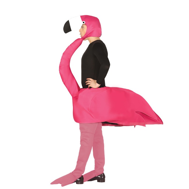 Vista delantera del costume fenicottero rosa da adulto en stock