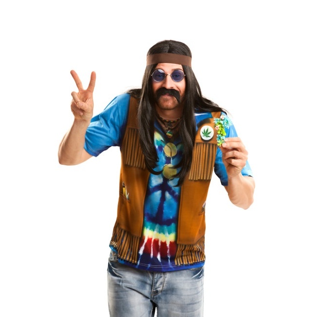 Vista delantera del maglietta costume hippie disponible también en talla XL