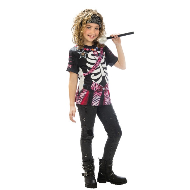 Vista principal del maglietta costume scheletro rocker bambina en stock