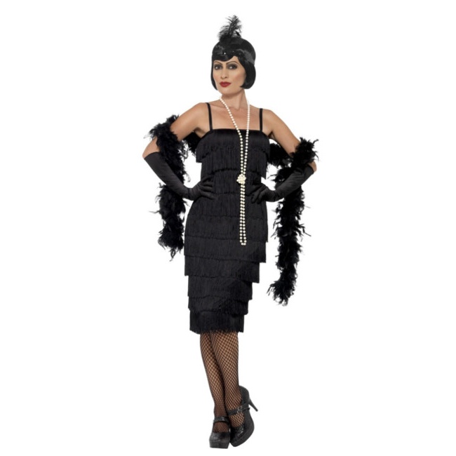 Costume charleston anni 20 lungo con frange nero da donna per 34,25 €
