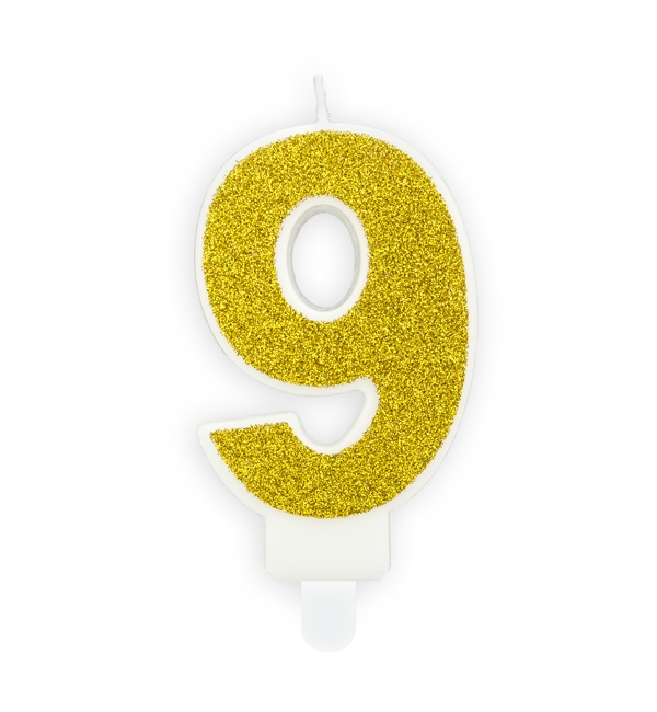 Vista frontal del candelina numero glitter oro - 7 cm en stock