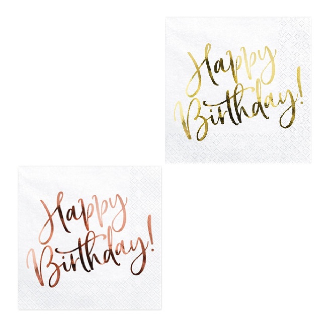 Tovaglioli scritta Happy Birthday da 16,5 x 16,5 cm - 20 unità per