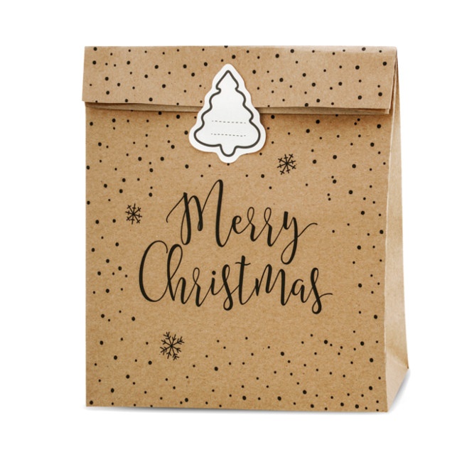 Sacchettini regalo Merry Christmas carta kraft con pois da 25 x 11