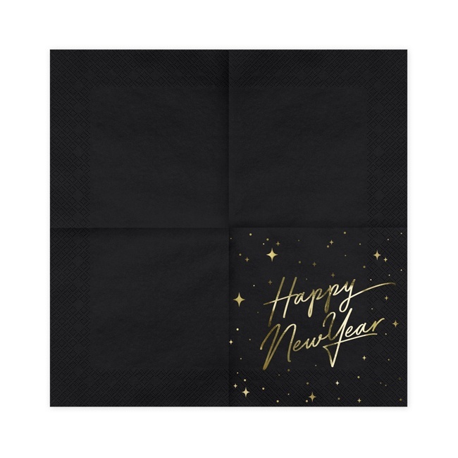 Foto detallada de tovaglioli neri Happy New Year da 16,5 x 16,5 cm - 20 unità