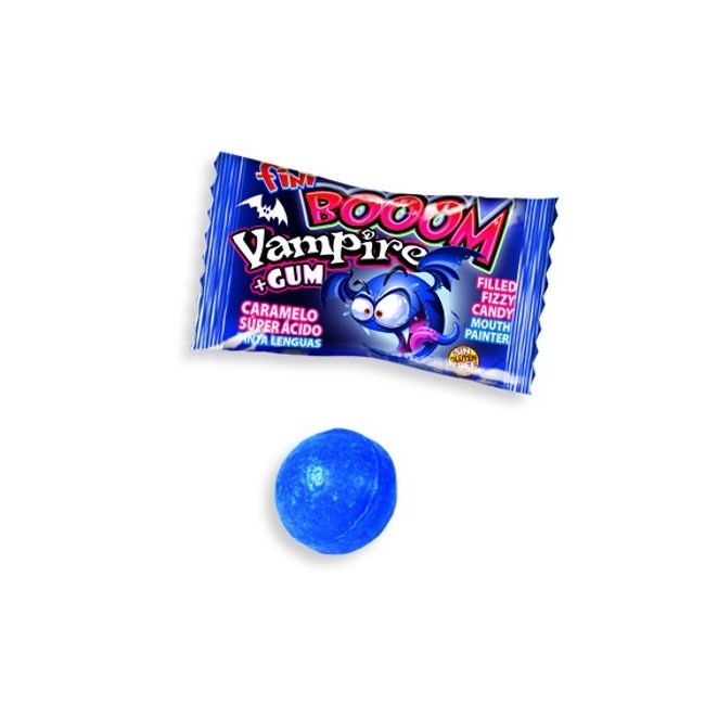 Caramelle con chewing gum colora lingua - confezione singola - Fini booom  vampire - 65 g per 0,90 €