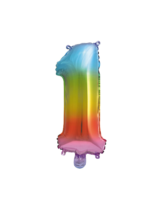 Vista frontal del palloncino numero arcobaleno da 41 cm - Globos Nordic en stock