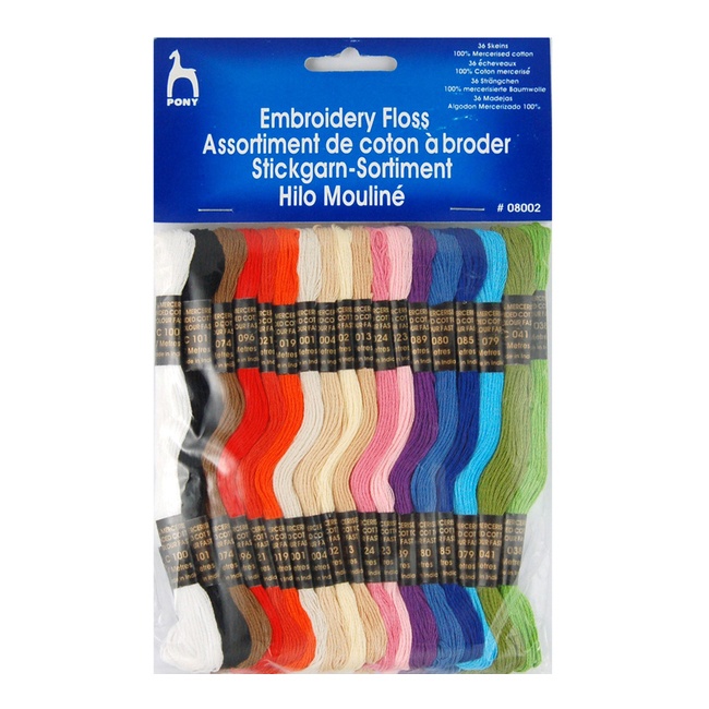 Filo per ricamo Mouliné in colori assortiti da 7 m - Pony - 36 gomitoli