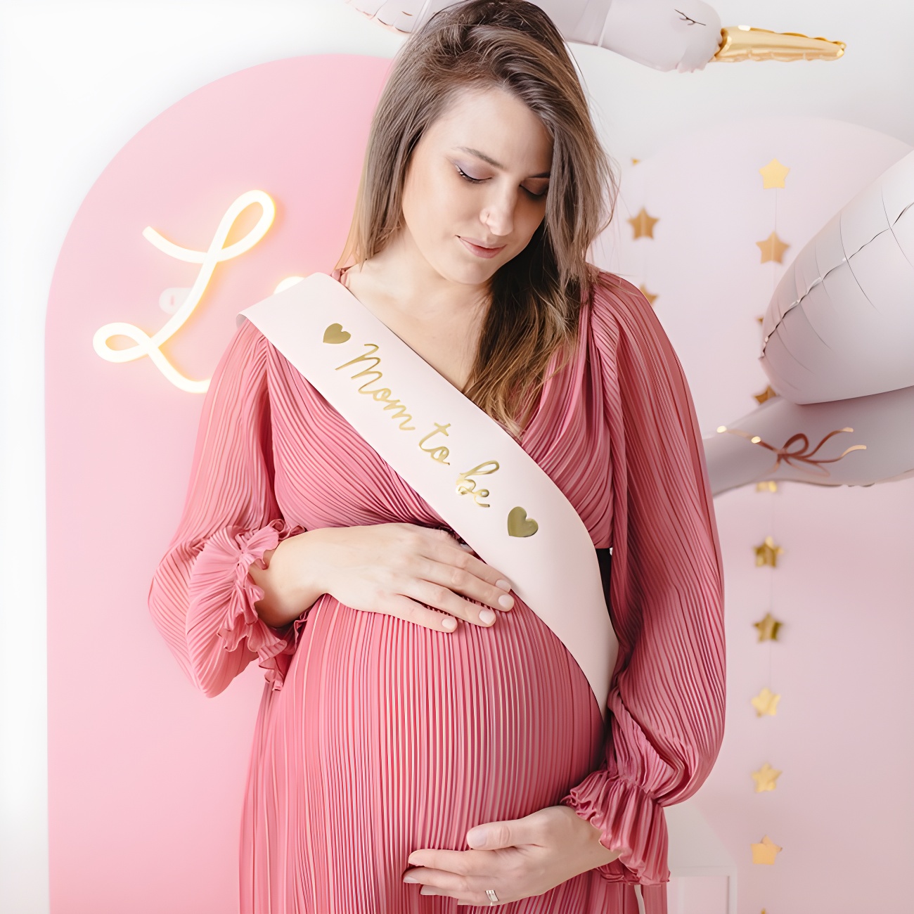 Lauthen.S Fascia E Cintura Premaman Con Fiore – Set Per Matrimoni, Baby Shower, Foto Maternità