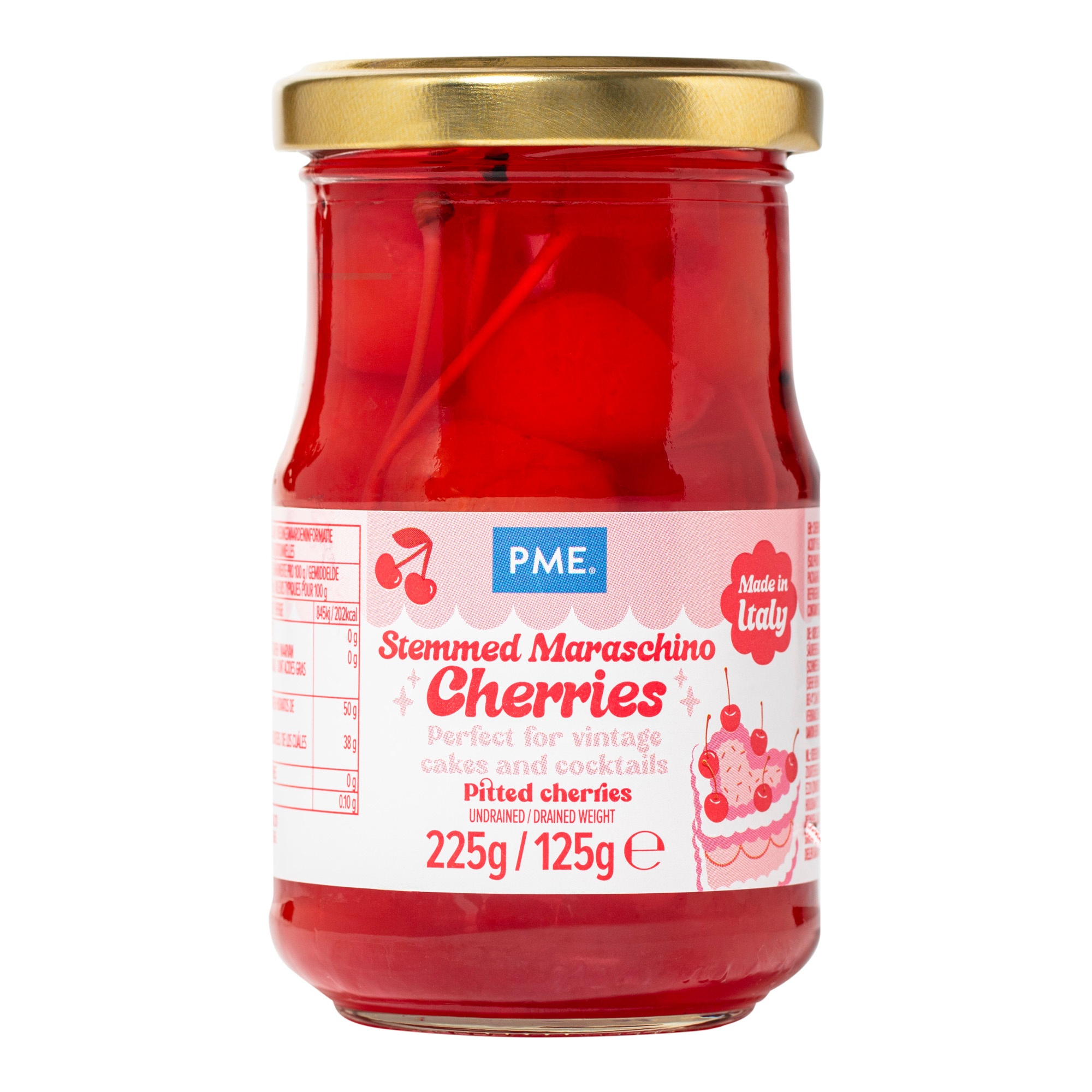 Ciliegie Maraschino rosse con gambo da 225 gr