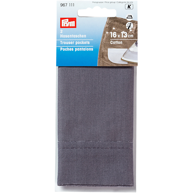 Vista delantera del tasca media per pantaloni 16 x 13 cm grigio - Prym - 2 pz. en stock