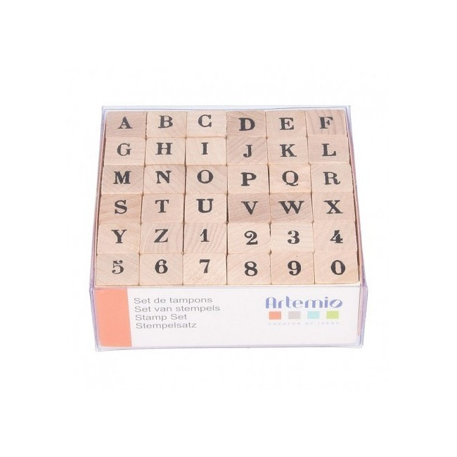 Timbri alfabetici lettere maiuscole e numeri 1,4 x 3 cm - 36 unità per  15,75 €