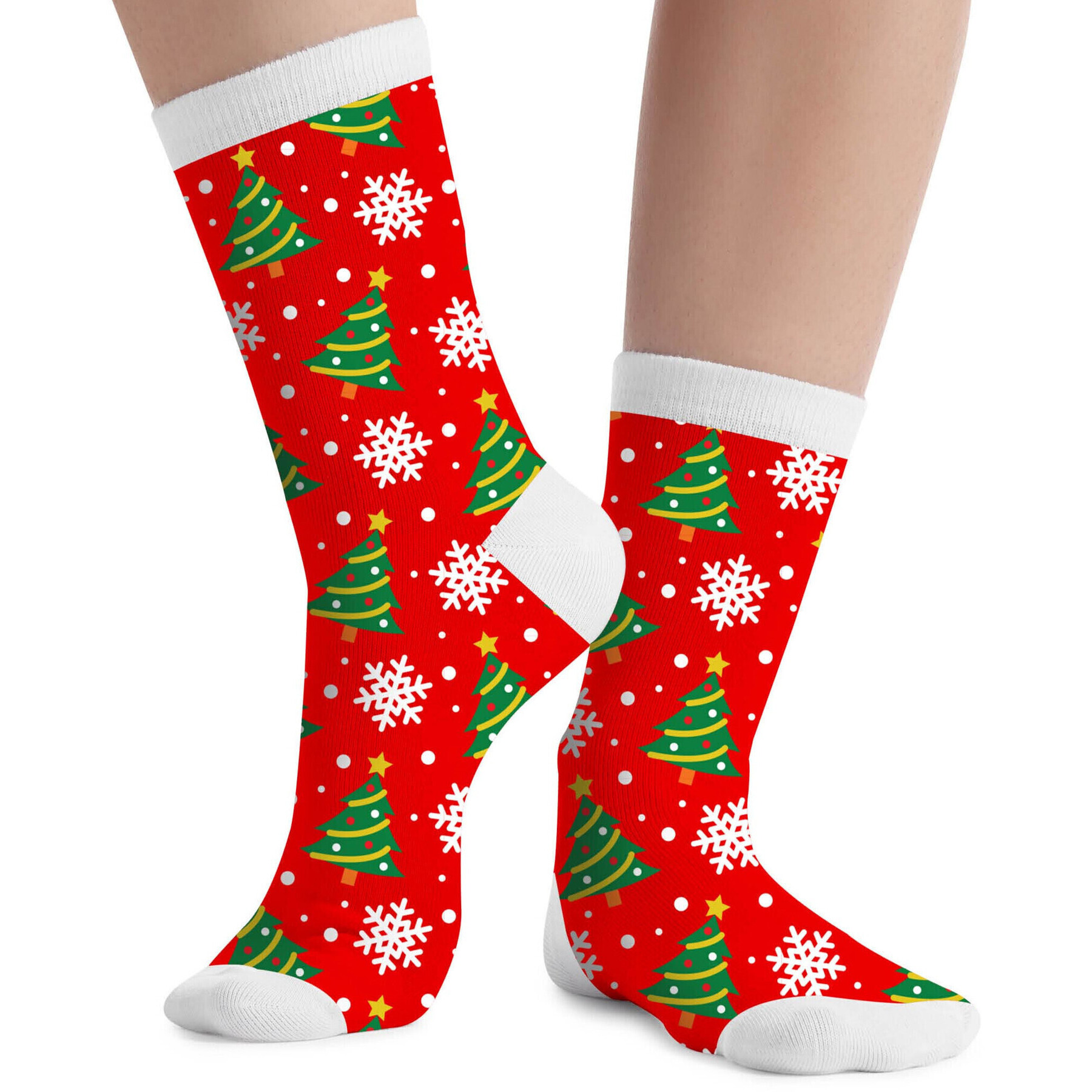 Calzini Natalizi Bianchi Con Albero Di Natale, In Misto Cotone, Taglia Unica 38-46, 1 Paio, Uomo E Donna