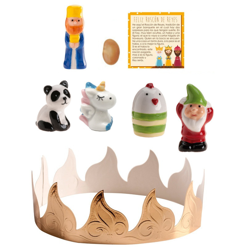 Kit per il roscone dei re: corona, fava, re mago, carta e 4 figure