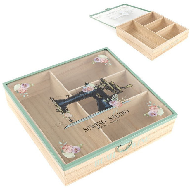 Scatola da cucito in legno con fiori - DCasa per 16,50 €