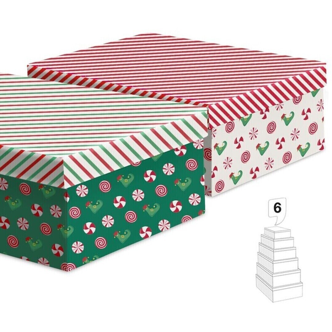Scatola rettangolare natalizia con elfo - 6 unità