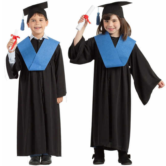 Costume laureato con cappello e toga blu infantile per 15,25 €
