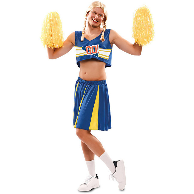 Vista principal del costume da cheerleader blu e giallo per uomo