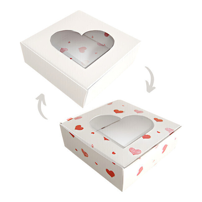 Scatola per biscotti quadrata reversibile con cuori 10 x 10 cm - 1 pz. per  0,85 €