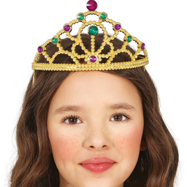 Diadema da principessa d'oro con pietre colorate per bambini per 1,50 €