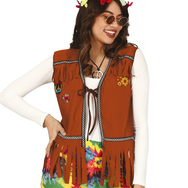 Vista frontal del gilet hippie da donna en stock