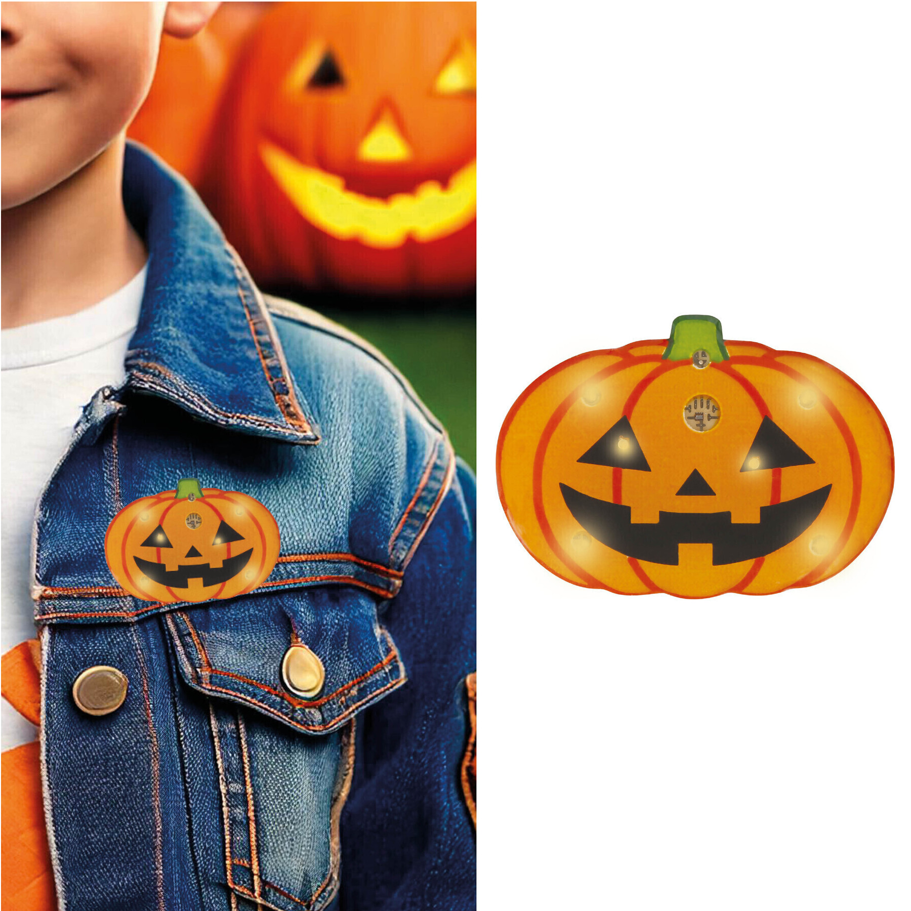 Spilla a forma di zucca con luce di 3 cm