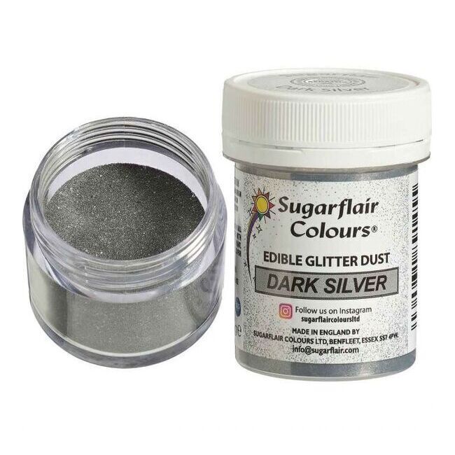 Polvere di glitter commestibili grigio scuro 10 gr - Sugarflair per 7,50 €