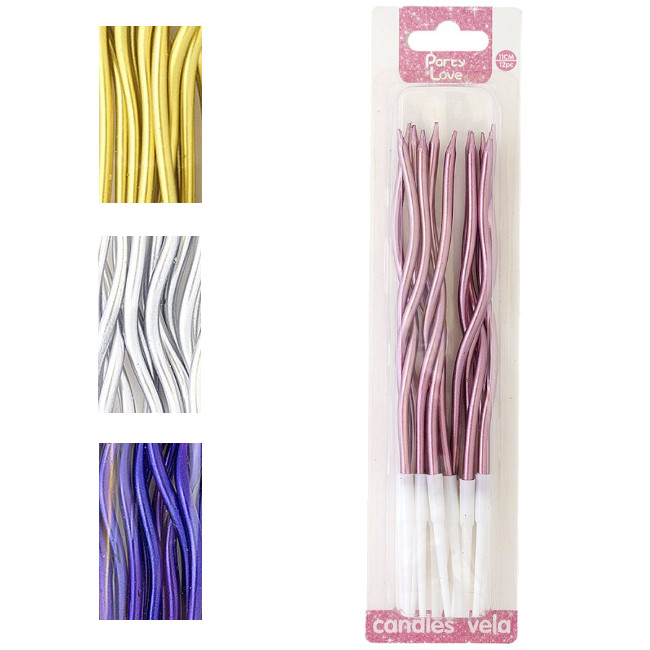 Candele a spirale colori cromati di 11 cm - 12 pezzi