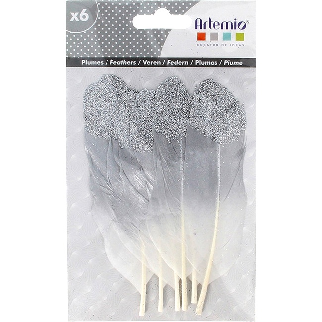 Piume decorative con glitter - 6 pezzi. per 5,50 €