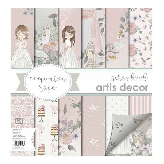 Kit scrapbooking carte, blocco e fustelle in legno Rosa della