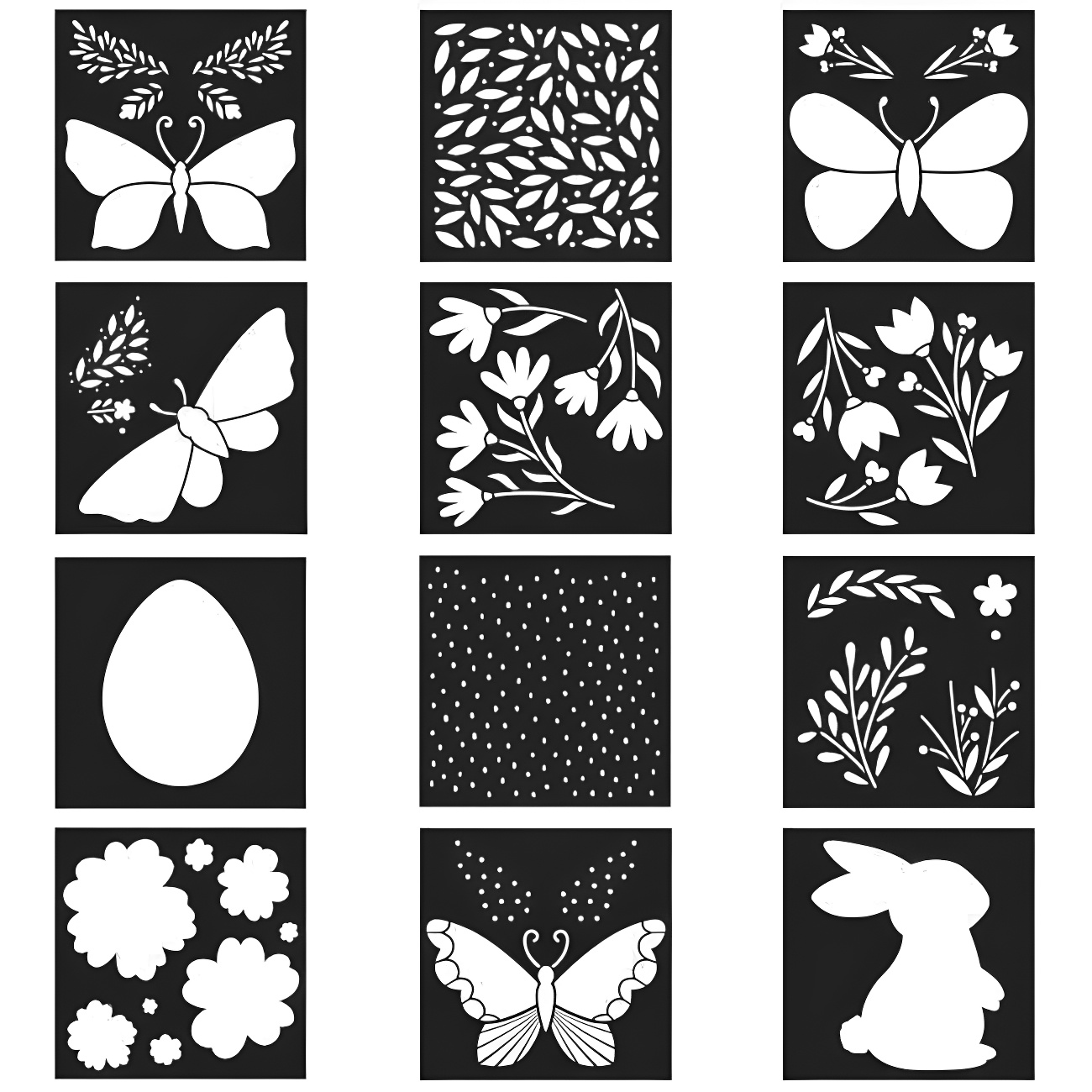 24 Stencil Di Pasqua In Plastica Per Bambini: Forme Di Uova, Coniglietti, Fiori E Scritte, Riutilizzabili, Per Dipingere Su Legno E Pareti
