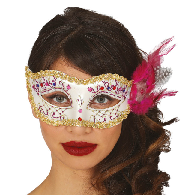 Maschera bianca decorata con piume per 3,75 €