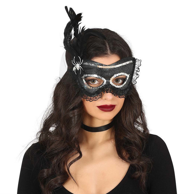 Maschera nera con ragno e piuma per 3,25 €