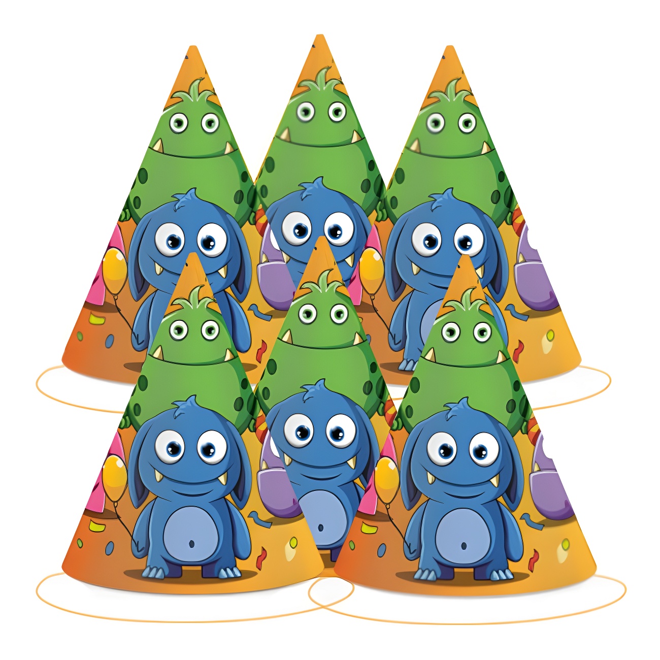 6 Cappellini Da Festa Mostro In Carta – Colorati, 16 Cm, Facili Da Montare, Perfetti Per Feste Bambini