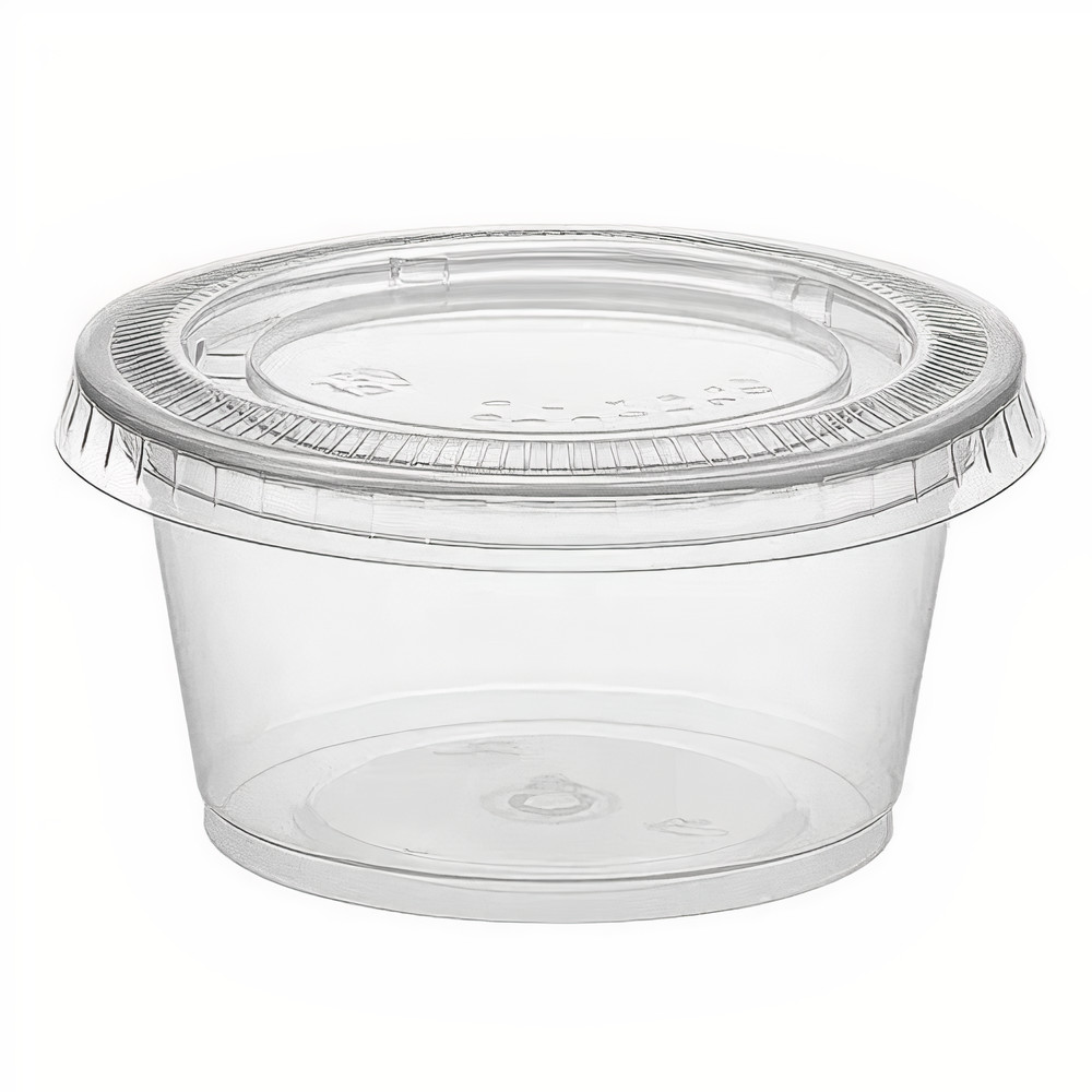Salsera da 25 ml in plastica trasparente con coperchio - 100 unità