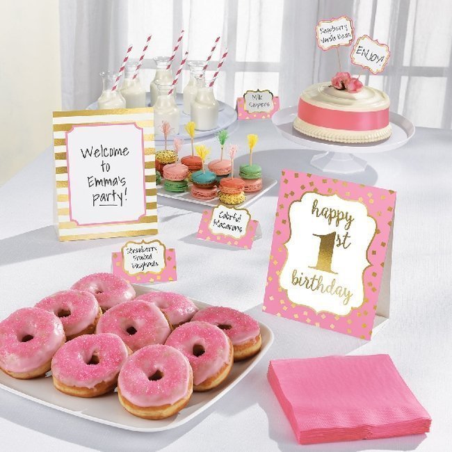 Confezione decorazioni tavolo primo compleanno rosa - 12 unità per 5,75 €