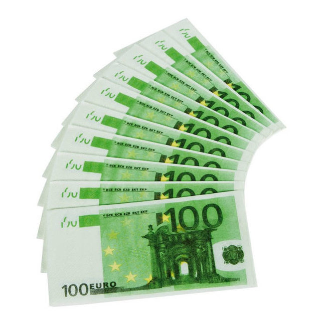 Tovaglioli di banconote da 100 euro da 33 cm - 10 pezzi per 3,50 €