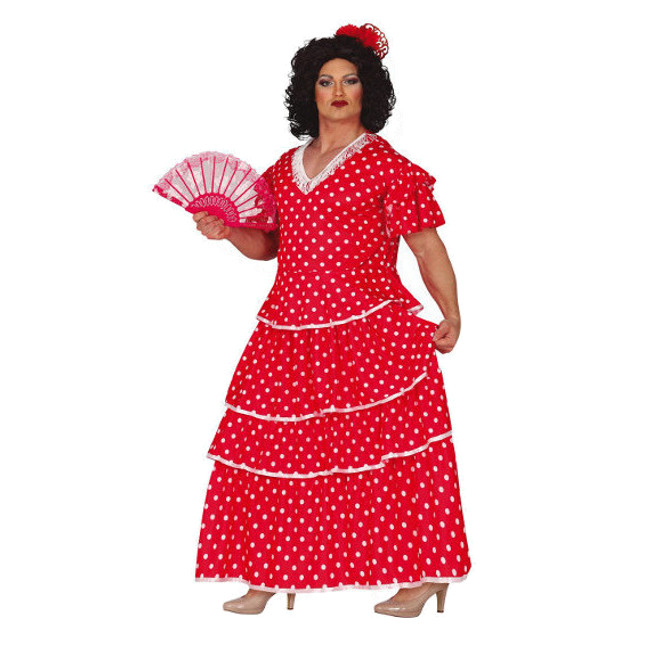 Vista principal del costume flamenco a pois rossi e bianchi da uomo en stock