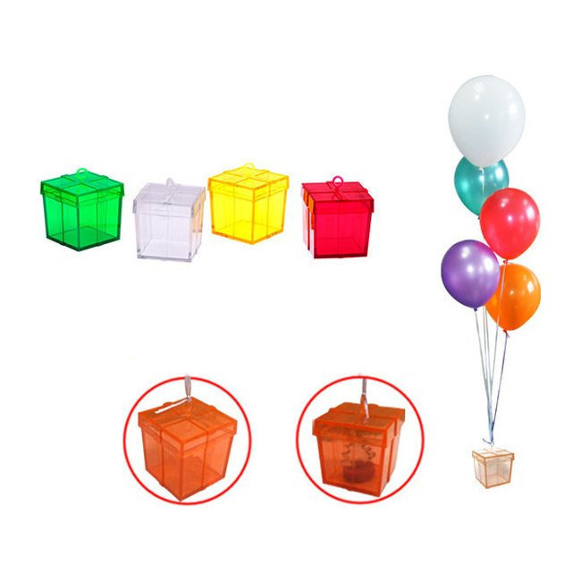 Vista frontal del peso della scatola trasparente per palloncini - 1 pz. en stock