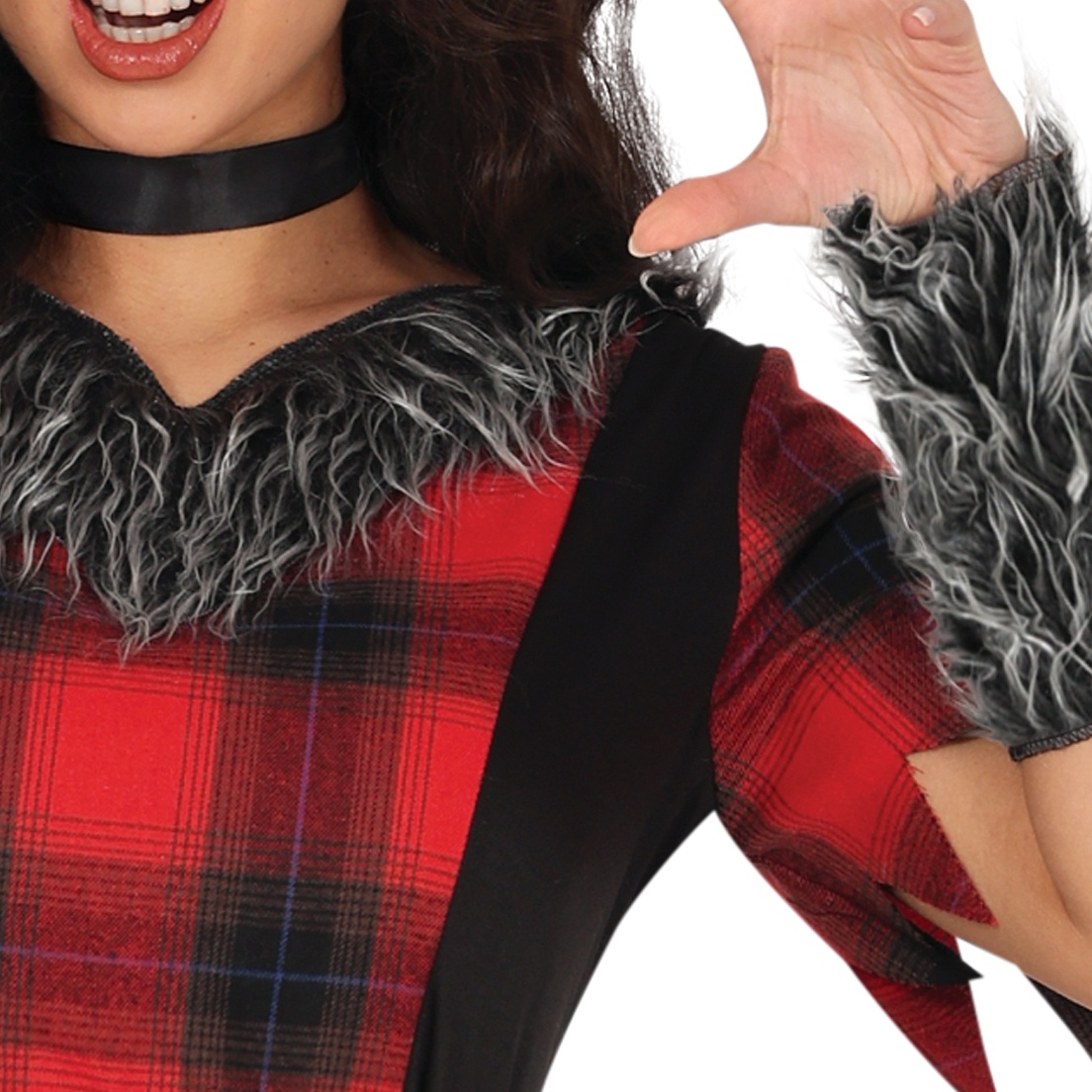 Costume da lupo a quadri rosso e nero per donna - 4