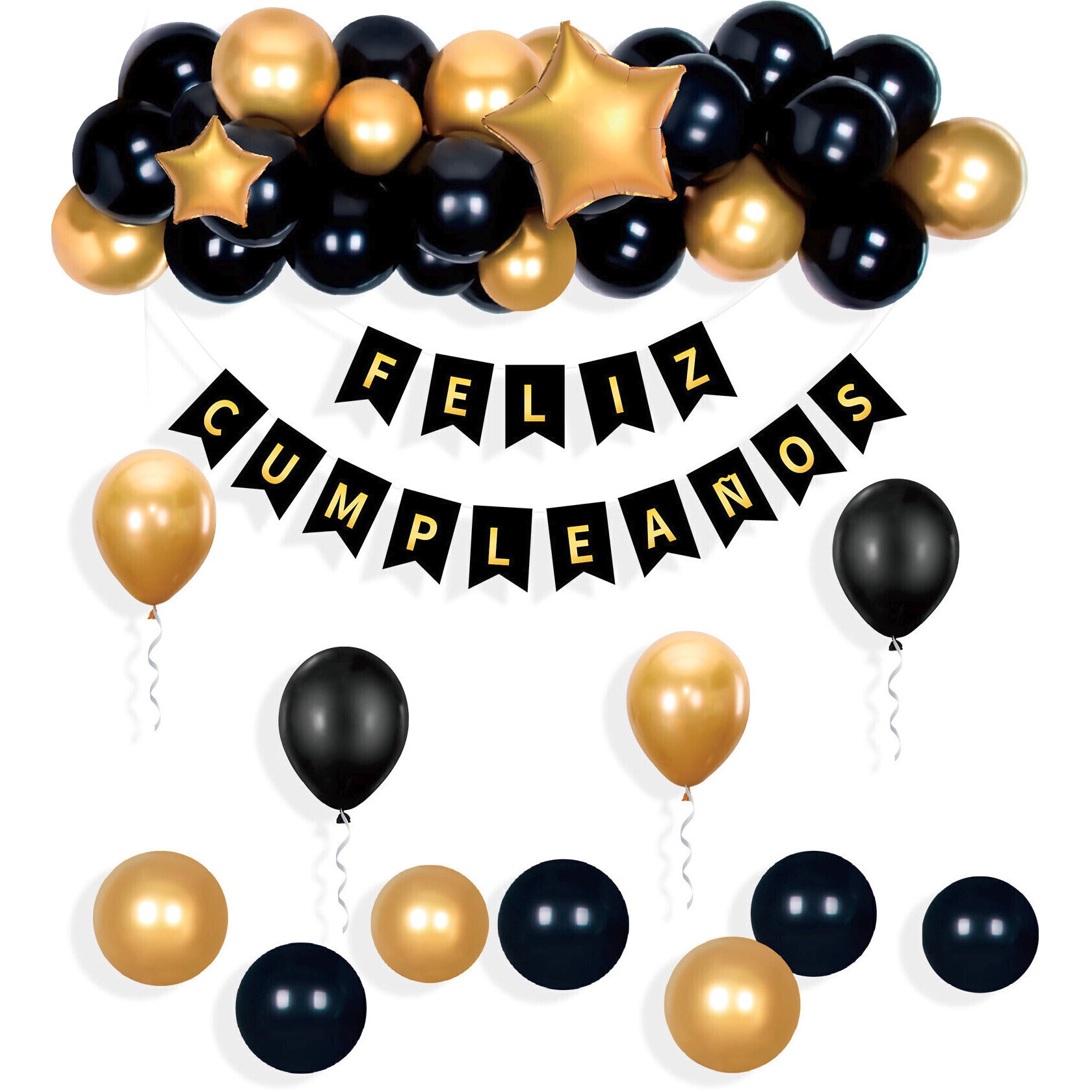 Ghirlanda di palloncini e bandierine Buon Compleanno metallizzate - 41 pezzi