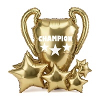 Palloncino da appoggio a forma di trofeo Champion con stelle, 83 x 87 cm
