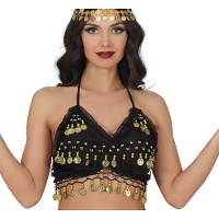 Top nero con monete dorate