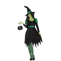 Costume strega verde con cappello da donna