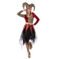 Costume arlecchino rosso nero e dorato da donna