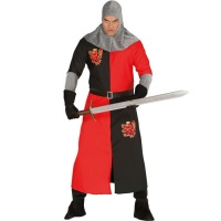 Costume lungo cavaliere medievale rosso e nero da uomo