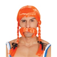 Parrucca arancione con trecce e baffi